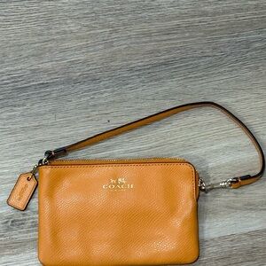 Coach Pebbled Leather Wristlet - Cognac Orange